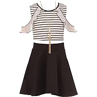 BluNight Sleeveless Striped Crop Top Summer Casual 2 Pieces Skirt Set For Girls
