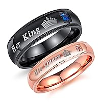 Couples Her King and His Queen Enagagement Bridal Ring Set 2PCS, Black Rose Gold Color