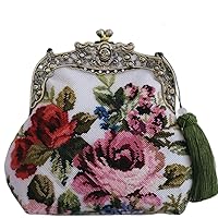 Rococo Victorian Style Vintage Floral Embroidery Small Size Kisslock Handbag