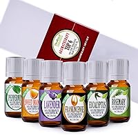Basic Sampler Essential Oils Set (6x10ml) Pure Variety Pack for Beginners, Diffusers Peppermint, Lavender, Eucalyptus