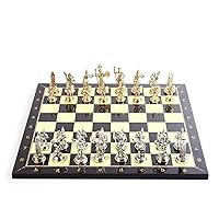 Historical Rome Figures Metal Chess Set for Adults,Handmade Pieces and Walnut Patterned Wood Chess Board Kıng 2.8 inc