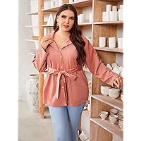 Women's Plus Size Coats Fashion Plus Solid Button Front Belted Cord Coat Work Leisure Fashion Comfortable Warm (Color : Watermelon Pink, Size : 4X-Large)
