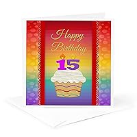 Greeting Card - Cupcake with Number Candles,15 Years Old Birthday - Birthday Design