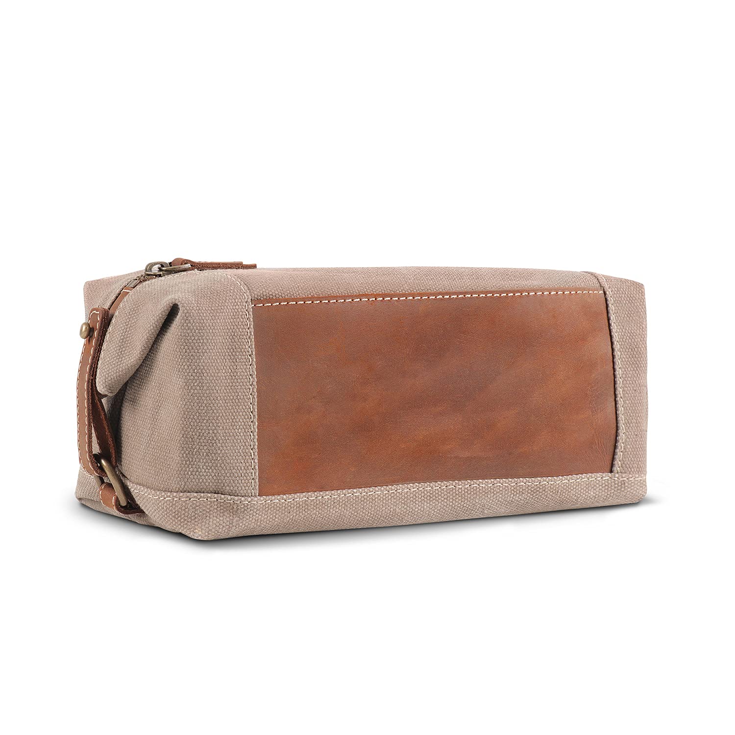 Londo Toiletry Bag Genuine Leather and Canvas Travel Toiletry Bag Dopp Kit - Unisex - Camel
