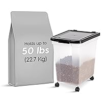 IRIS USA 50 Lbs / 65 Qt WeatherPro Airtight Pet Food Storage Container with Removable Casters, for Dog Cat Bird Pet Food Storage Bin, Keep Fresh, Translucent Body, Easy Mobility, Clear/Black
