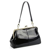 Vintage Kiss Lock Handbags Shiny Patent Leather Evening Clutch Purse Tote Bags with Two Straps