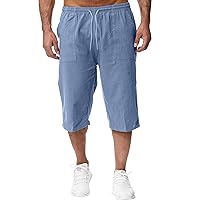 Summer Casual Gym Pants Men Linen Beach with Pockets Holiday Loose Drawstring Athletic Elastic 2024 Baggy Flowy Pants