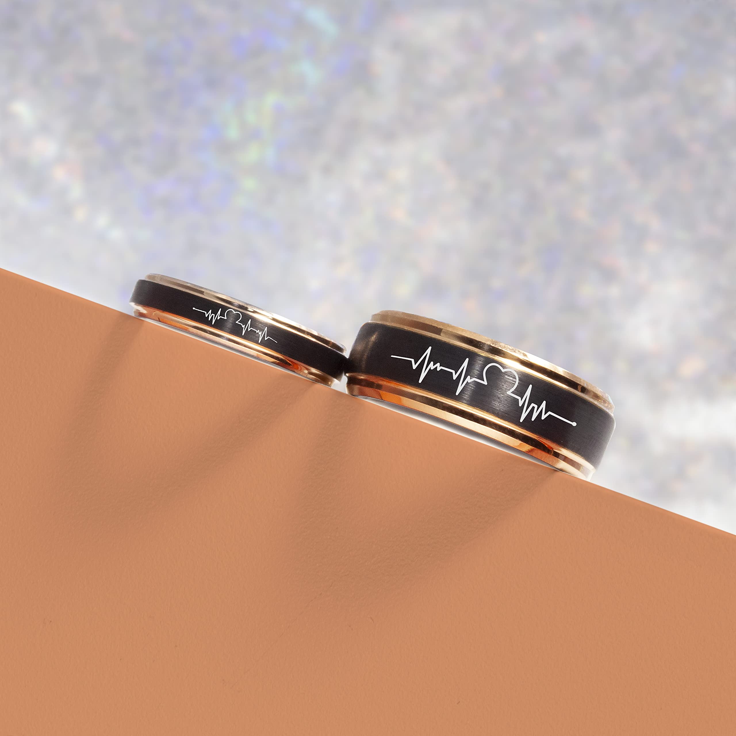 LerchPhi 4MM 6MM 8MM Custom Tungsten Carbide Ring, Custom Engraved Promise Wedding Ring, 18K Rose Gold Stepped Edge with Black Matte Satin Finish