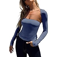 Women 2 Piece Long Sleeve Y2K Cardigan Bolero Shrug Set Strapless Going Out Crop Top 2023 Fashion T-Shirt Tank Tops