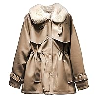 Women’s Brown Sheepskin Sherpa Shearling Faux Fur Lined Casual Oversized Waist Drawstring Jacket: Fashionable, Thick
