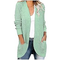 Dressy Sweater Cardigan for Women Long Sleeve Open Front Long Knit Coat 2023 Fall Lightweight Solid Tunic Outwear