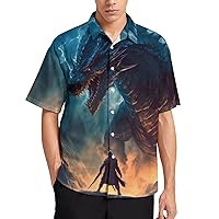 Hawaiian Dragon Shirt for Men Short Sleeve Aloha Beach Shirt Animal Summer Casual Button Down Shirts