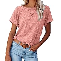 Womens Short Sleeve Shirts Summer Round Neck Basic Tee Fashion Casual Tops Lightweight Loose Fit T-Shirts Blouse