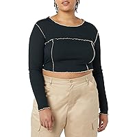 The Drop Women's Everleigh Long Sleeve Cropped Top With Exposed Seam Detail