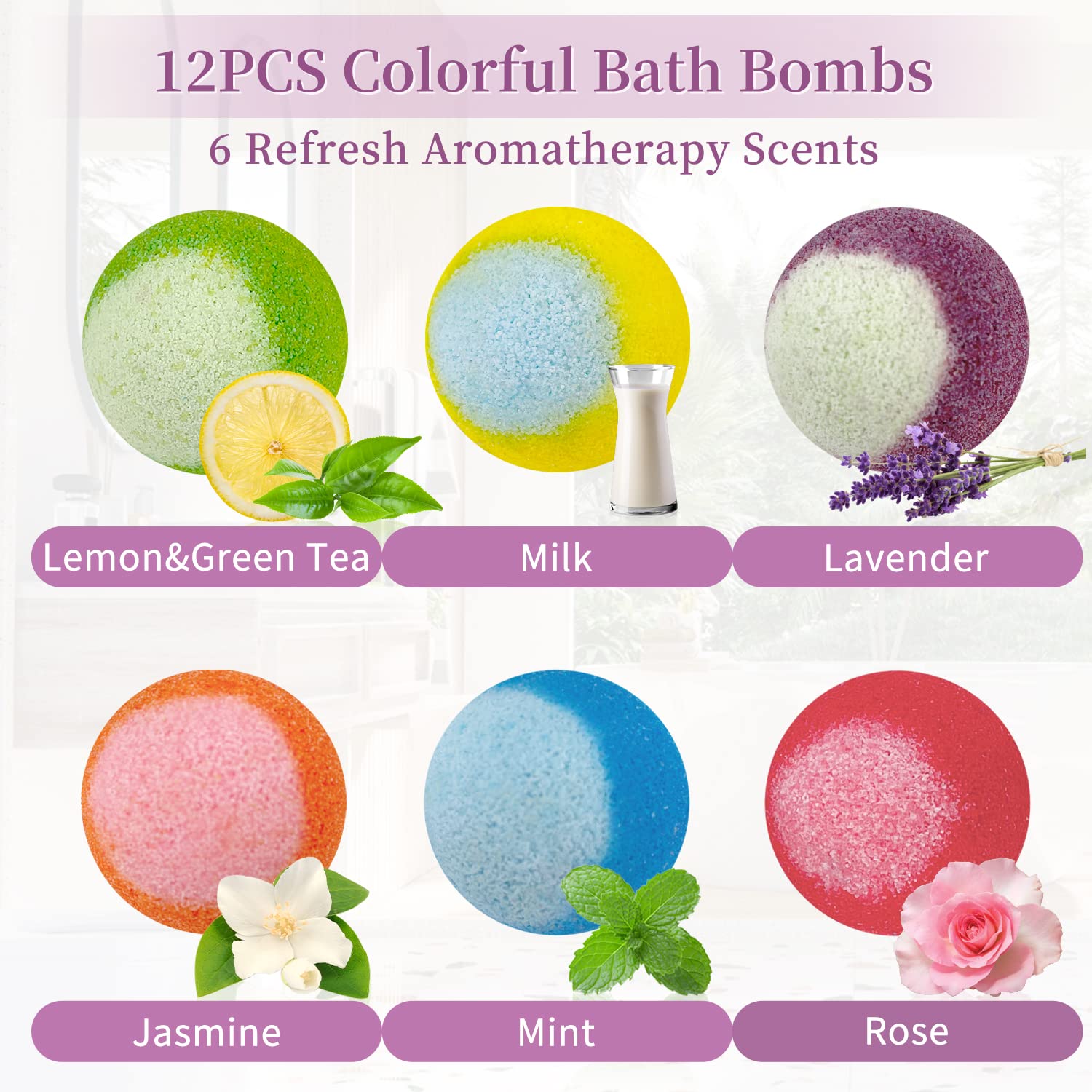 Bath Bombs, 12PCS Bath Bombs for Women Gifts, 100% Essential Oil Natural Organic Fizzy Bath Spa Relaxation Gift for Kids, Ideal Luxury Home Spa Presents for Birthday, Mother's Day, Christmas, Teachers
