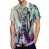 Painting Elephant Men's Shirt Button Down Short Sleeve Dress Shirts Casual Beach Tops for Office Travel