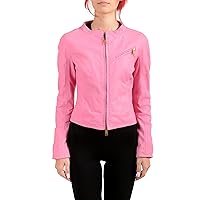 Dsquared2 Women's Pink 100% Leather Full Zip Bomber Jacket US L IT 44