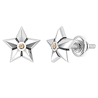 Dazzlingrock Collection Ladies Fashion Solitaire Star Stud Earrings, Available in Various Round Diamonds & Metal in 10K/14K/18K Gold & 925 Sterling Silver