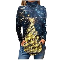 Women's Christmas Shirts Tee Fall Casual Long Sleeve Shirts Printed Top Party Pullover, S-3XL