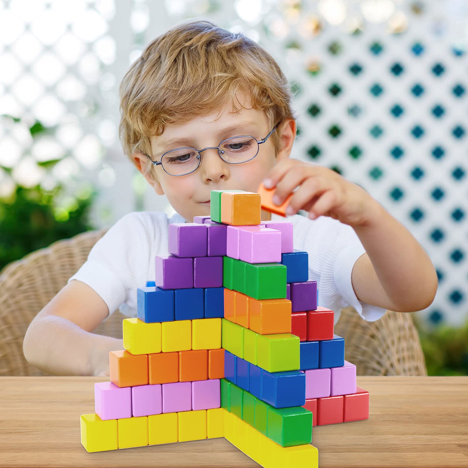 100PCS Wooden Building Blocks Stacking Game 1 Inch Rainbow Cubes Blocks Set Preschool Learning Educational Toys for Toddlers Boys Girls
