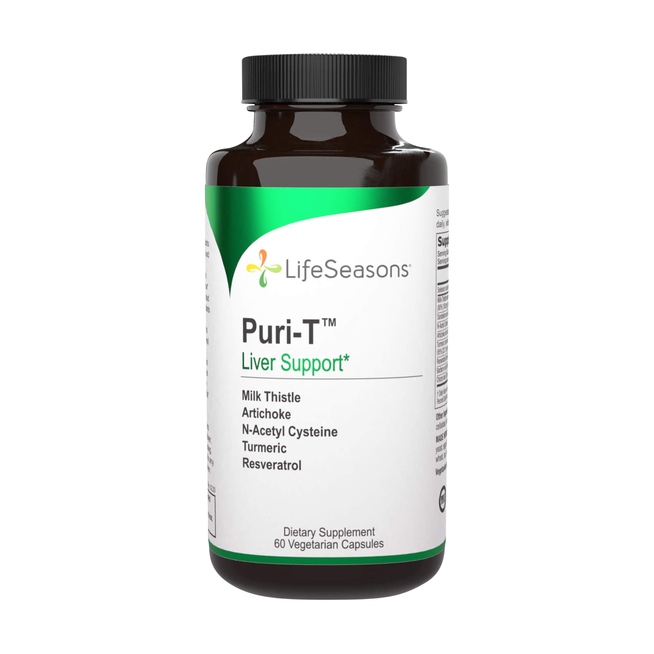 LifeSeasons - Puri-T - Liver Support and Cleanse Supplement - Support Stamina - Supports Liver Tissue and Aids in Healthy Bile Flow - Contains Artichoke, N-Acetyl Cysteine, Turmeric, and Milk Thistle - 60 Capsules