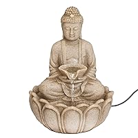 Bits and Pieces - Indoor Meditating Buddha Fountain - Compact & Lightweight Water Fountain Tabletop Decoration