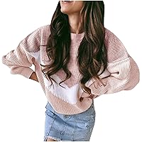 Womens Color Matching Sweaters Loose Drop Shoulder Pullover Casual Trendy Knit Jumper Tops Colorblock Fall Fashion
