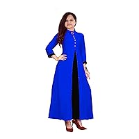 Indian Women's Long Dress Royal Blue & Black Color Traditional Fashion Frock Suit Maxi Dress Plus Size