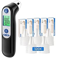 Ear Thermometer for Kids, Adults and Babies (Black)+ 120X Ear Thermometer Probe Covers, Compatible for All Braun Thermometer and 109 Ear Thermometers