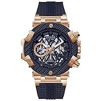 GUESS Men's 46mm Watch - Navy Strap Navy Dial Rose Gold Tone Case