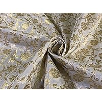 Silk Brocade Fabric Ivory and Mettalic Gold Jacquard Dyeable BRO932[4]