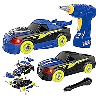 GILOBABY 26 Pieces Take Apart Toys for Boys, Racing Car with Electric Drill, Sounds & Lights, Building Stem Toys for Kids, Gifts for 3 4 5 Year Old Boys Learning Educational Toys