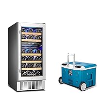 AAOBOSI 15 Inch Wine Cooler, 28 Bottle Dual Zone Wine Refrigerator & 12 Volt Car Refrigerator, 42Quart(40L) Portable Car Fridge with Speaker