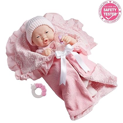 JC Toys Soft Body La Newborn in bunting and accessories. Asian., Pink (18784)