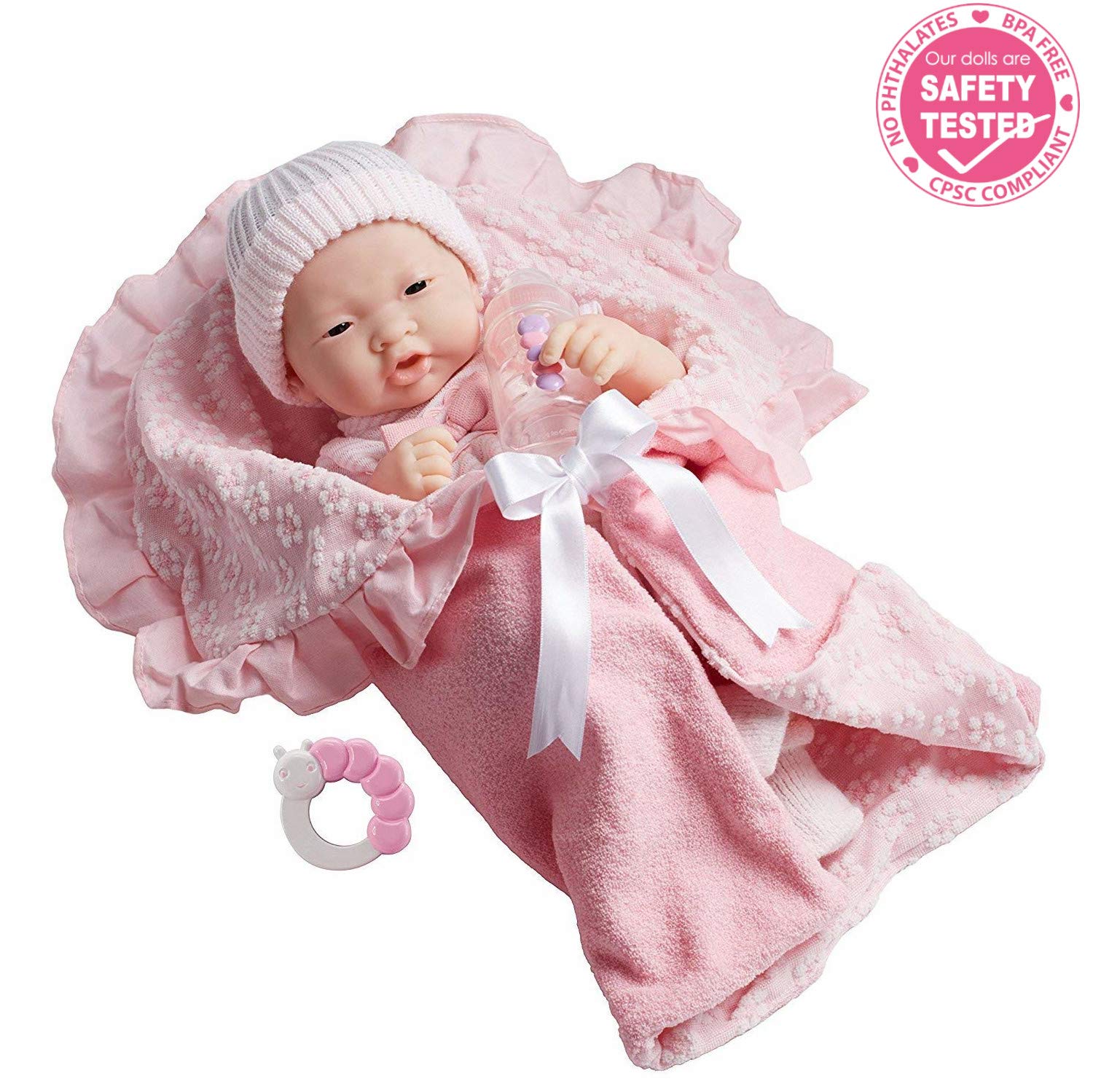 JC Toys Soft Body La Newborn in Bunting and Accessories. Asian., Pink (18784)