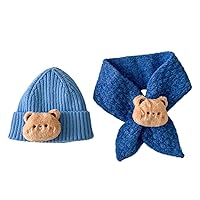 Warm Hat Baby Hat Neck Scarf Set Cartoon Neckerchief and Beanie Cap for Infant Girls Boys Aged 3-8 Years