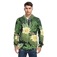 ALAZA Tropical Leaves Flower Cactus Men's Hoodie Sweatshirt Full-Zip Long Sleeve Hoodie with Pockets