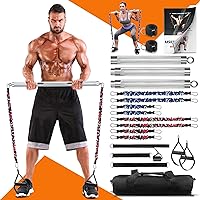 DASKING Portable home fitness equipment with 8 shatterproof, stackable resistance bands, home gym band bar set, removable 227 kg 2-in-1 Pilates bar with bands, full body training device.