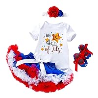 4th of July Baby Girl Outfit America Flag Romper Ruffle Tulle Skirt with Headband Shoes Independence Day 4pcs Set