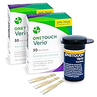 OneTouch Verio Diabetic Test Strips for Diabetes Value Pack, Blood Sugar Monitor | at Home Self Glucose Testing | 2 Packs, 30 Test Strips Per Pack