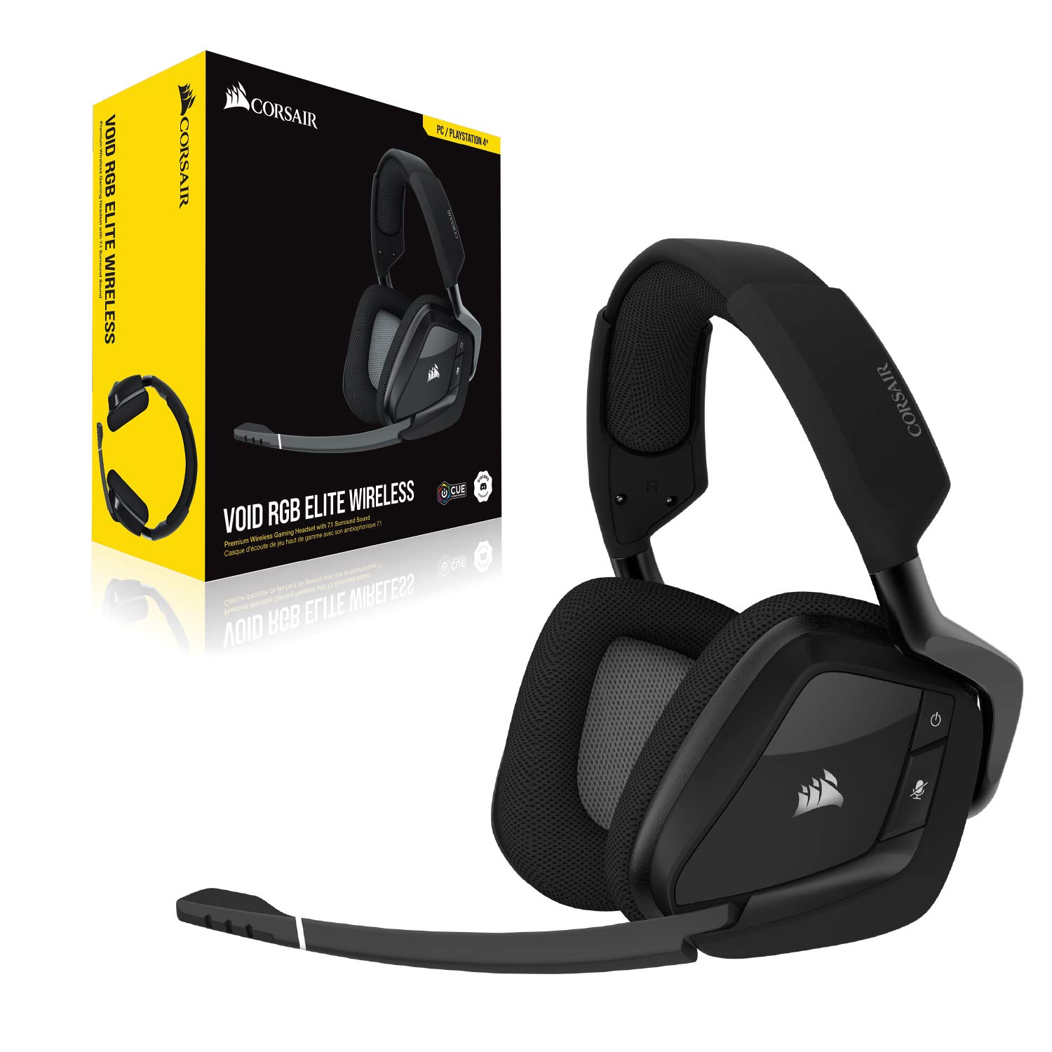 Corsair Void RGB Elite Wireless Premium Gaming Headset with 7.1 Surround Sound - Discord Certified - Works with PC, PS5 and PS4 - Carbon (CA-9011201-NA), Black