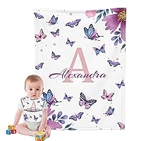 Customized Butterfly Blanket Personalized Name Super Soft Kids Blankets Custom Baby Blanket Infant Toddler Gift Blanket for Birthday (Butterfly 03)