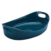 Rachael Ray Stoneware Bubble and Brown Oval Baker, 4.5-Quart, Marine Blue