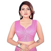 Aashita Creations Women's Sequence Embroidered Pink Saree Blouse_1158
