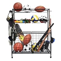 Kinghouse Garage Sports Equipment Organizer, Ball Storage Rack, Ball Storage Garage, Garage Organizer, Rolling Sports Ball Storage Cart, Black, Steel