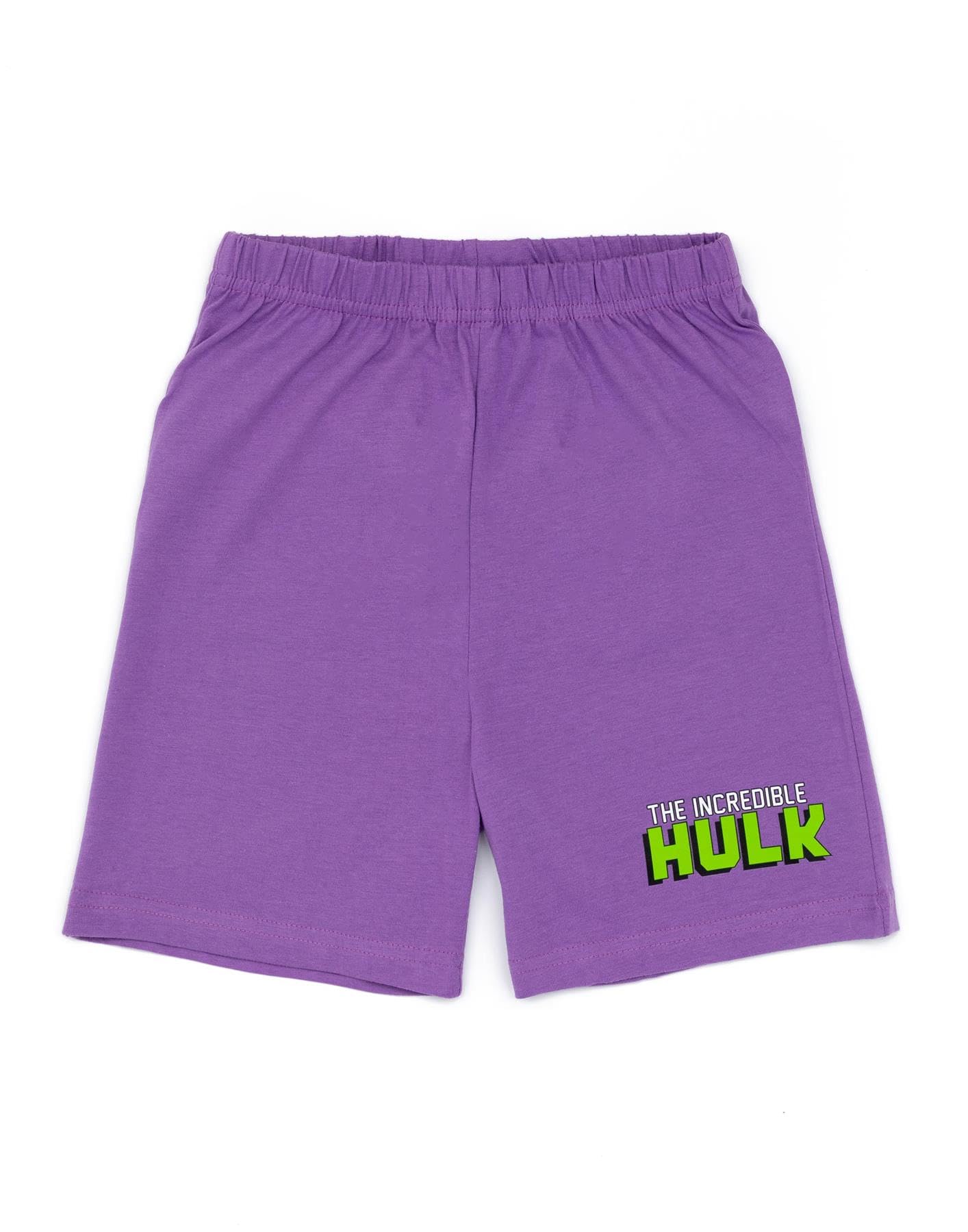 Marvel Hulk Boys Pyjama Set | Kids Green & Purple T-Shirt & Shorts PJs Loungewear | Superhero Suit Pajama Nightwear Gift Set