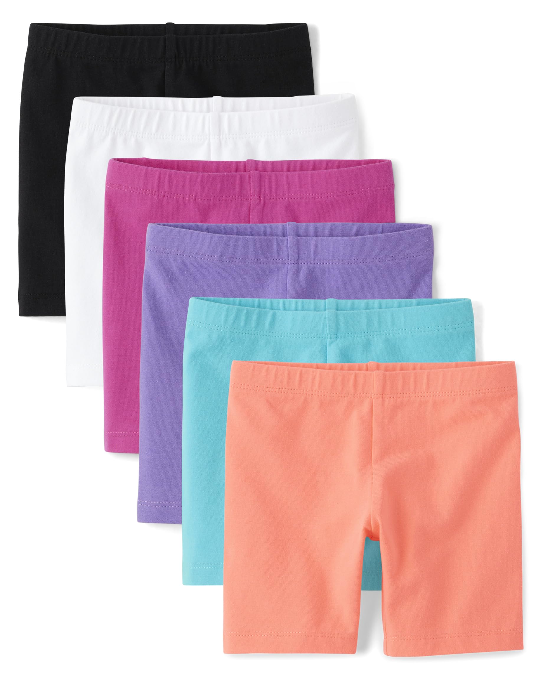 The Children's Place Baby Girls' and Toddler Solid Bike Shorts, Pink/Purple/Black Multi 6-Pack, 18-24 Months