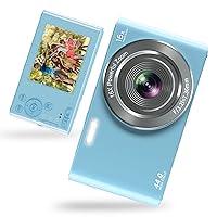 Digital Camera, 4K 44MP Kids Camera with 32GB SD Card and 2 Rechargeable Batteries, Small Mini Point and Shoot Compact Digital Cameras for Beginners, Kids and Teens - Blue by UIKICON