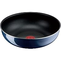T-fal L43719 Frying Pan, With Removable Handle, 11.0 inches (28 cm), Deep Wok, Gas Flame Compatible, Ingenio Neo Royal Blue Intence Wok Pan, Non-Stick, Blue