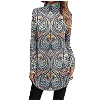 Long Tunics for Women to Wear with Leggings High Neck Floral Print Button Pullover Shirts Fashion Fall Shirts Blouses